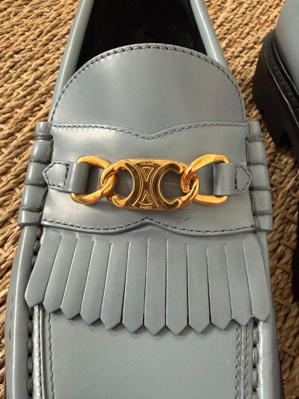 Celine Triomphe Chain Loafers — "Blue Jean" Gray-Blue, EU 40